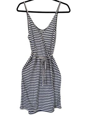 H&M Striped Navy and White Sleeveless Tie-Waist Dress